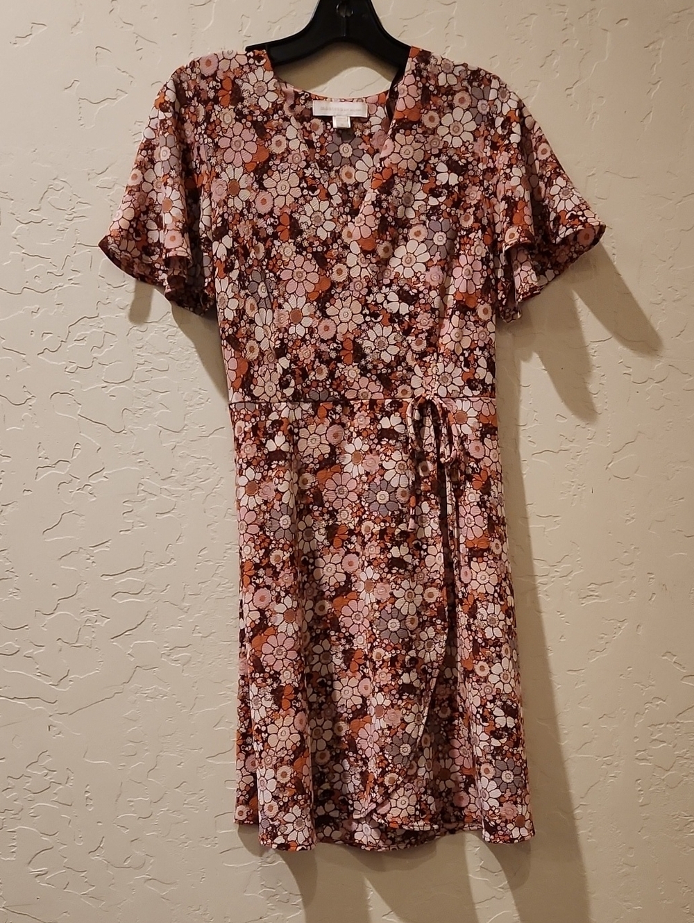 Floral Tie-Waist Mini Dress — Pink & Brown